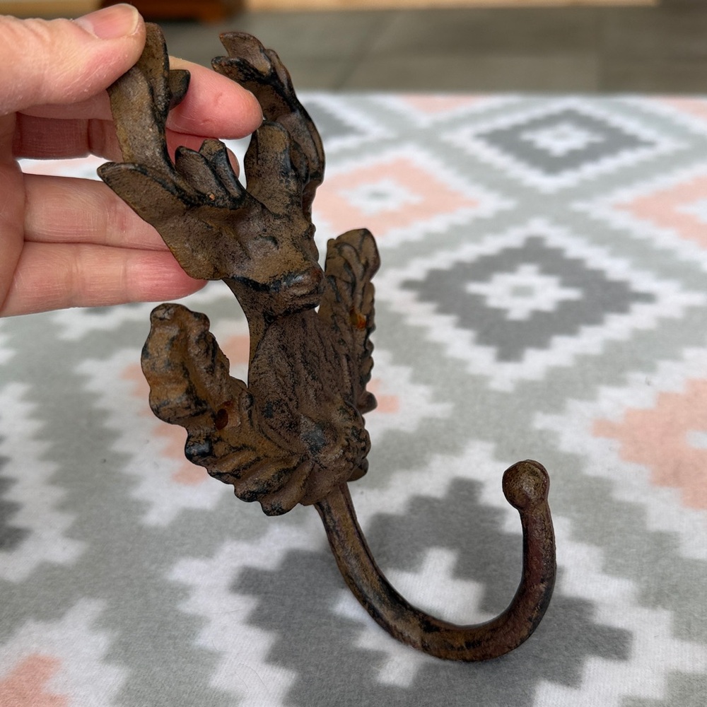 Rust Brown Cast Iron Deer Wall Hook - Rustic Home Wall Decor - Picture 3 of 6